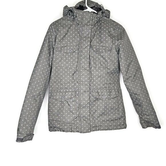 Vans Womens Jacket Medium Gray Winter Full Zip Hooded Polka Dots Pockets - Picture 1 of 7